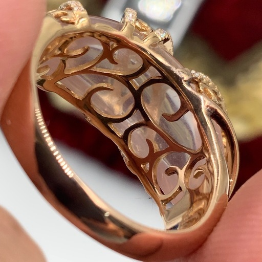 K18PG ローズクォーツ　ダイヤリング　7.4g