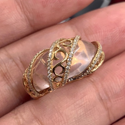 K18PG ローズクォーツ　ダイヤリング　7.4g