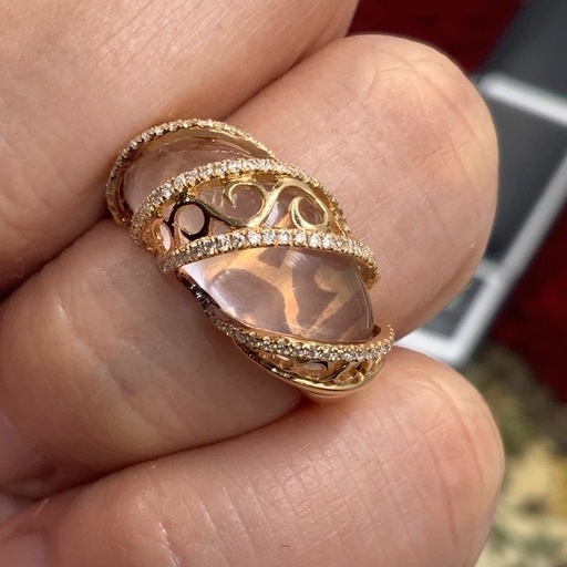 K18PG ローズクォーツ　ダイヤリング　7.4g