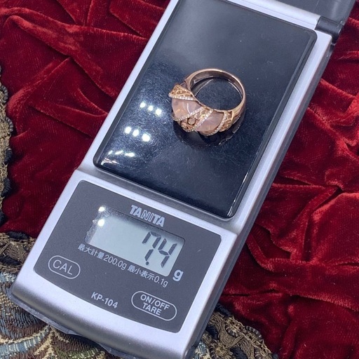 K18PG ローズクォーツ　ダイヤリング　7.4g