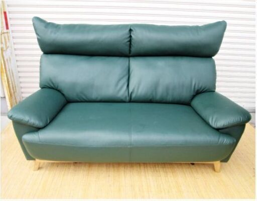 【　直接引取歓迎　】2人掛けソファ　ラブソファ　合皮　2P　グリーン系　2シーター　インテリア　おしゃれ