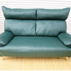 直接引取歓迎 】2人掛けソファ ラブソファ 合皮 2P グリーン系 2
