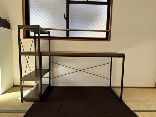 ブラウン×ブラックアイアンの本棚付きデスク