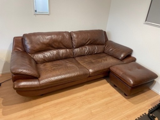 値下げ 3人掛け本革ソファ ダークブラウン