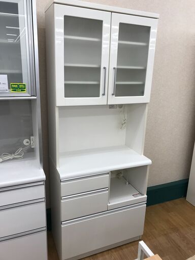 ★ジモティ割あり★  食器棚 ホワイト H201×W80×D42 クリーニング済み KJ6498