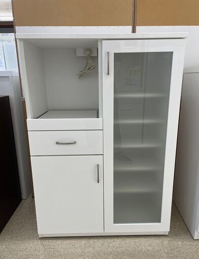 ★ジモティ割あり★  レンジ台 白 H115.5×D40×W80 クリーニング済み TJ9062