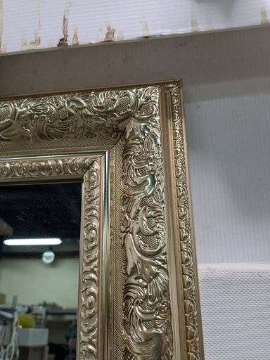 ☆中古￥12,800！大型鏡　家具　金縁　モダン　【BJ071】