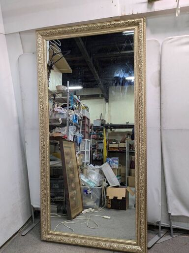 ☆中古￥12,800！大型鏡　家具　金縁　モダン　【BJ071】