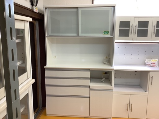 【リサイクルサービス八光】幅120㎝　古賀家具　エナメルホワイト食器棚　OPサフラン