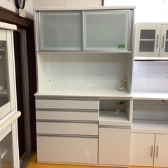 【リサイクルサービス八光】幅120㎝　古賀家具　エナメルホワイト食器棚　OPサフラン