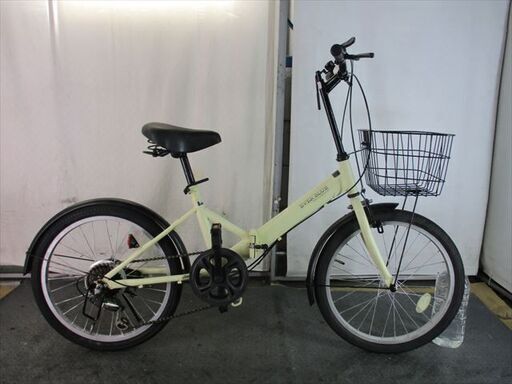 D818　★10000円★　折りたたみ中古自転車【20インチ　白 　かご付き】