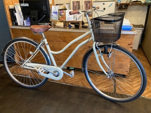 【訳あり！前後タイヤ・チューブ新品！】27インチ自転車　オフホワイト