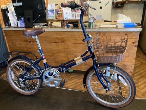 【美品！CAPTAIN STAG lili an】 LEDダイナモ　6段変速　20インチ折りたたみ自転車　ネイビー