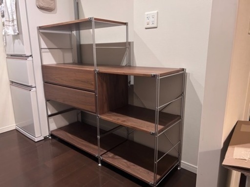 無印良品　ウォールナット スチールラック 2段引き出し付き