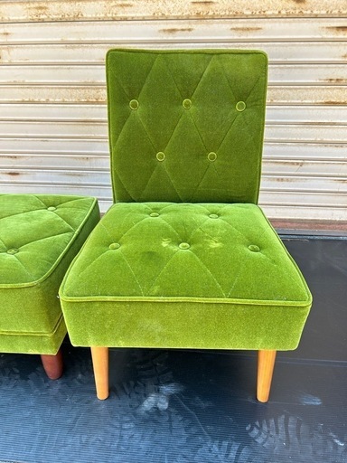 【美品】カリモク60  カフェチェア  　モケットグリーン　1人掛け椅子　オットマン　セット