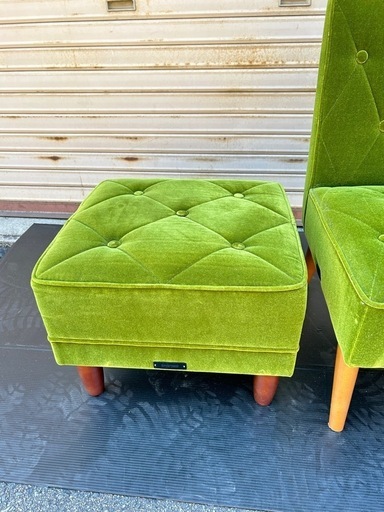 【美品】カリモク60  カフェチェア  　モケットグリーン　1人掛け椅子　オットマン　セット