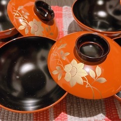 【新品未使用】漆塗り、5つセットの吸物椀の画像