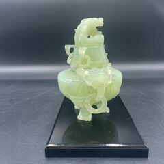 【決まりました】砡香炉 三足香炉 中国美術 香炉 置物 翡翠 ヒスイ 龍 香道具 彫刻 アンティークの画像