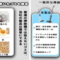 掃除機 コードレス 強力 充電式 サイクロン 軽量 静音 UV-C除菌 除菌率99% 持続時間60分 ダニ駆除 吸引力 自動洗浄 吸引+水拭き 湿ったゴミもOK の画像
