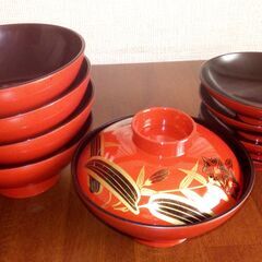 漆器のお椀(蓋付き)B 5組セット 汁椀 吸物椀  中古の画像
