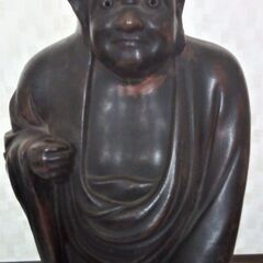 備前 達磨大師立像 台付き 全長約31.5cm だるま 置物  骨董 仏教美術 古陶磁製 陶器磁器 仏像 中古の画像