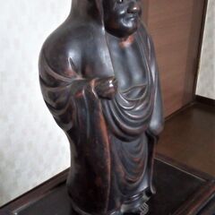 備前 達磨大師立像 台付き 全長約31.5cm だるま 置物  骨董 仏教美術 古陶磁製 陶器磁器 仏像 中古の画像