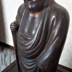 備前 達磨大師立像 台付き 全長約31.5cm だるま 置物  骨董 仏教美術 古陶磁製 陶器磁器 仏像 中古の画像