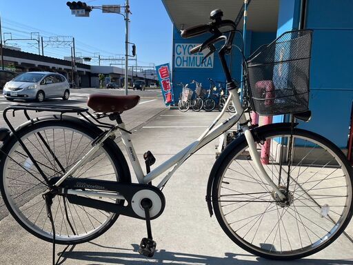 【完売御礼】【大人用】整備済 丸石 26型ギアなし自動点灯 ワイングラスX型 中古自転車 婦人車 白色 <自転車のオオムラ 静岡店>