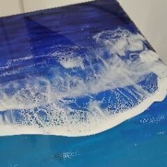 オーシャンレジン折り畳みテーブル　大きいサイズ　アート作品ハンドメイド　お洒落インテリア　綺麗なグラデーションブルー縦横40×80cm高さ70cmの画像