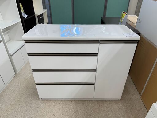 ★ジモティ割あり★  レンジ台 白 H100×D48×W119.5 クリーニング済み TJ9071