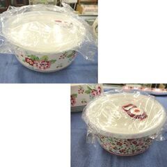 未使用保管品 レンジパック 3点セット 三郷陶器 ラ フルール ML 蓋付き 花柄 ドット タッパー 保存容器 La Fleur 札幌 西岡店の画像