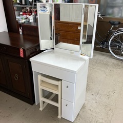 K2410-338 椅子付き3面鏡台 ホワイト キズ汚れステッカ...