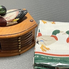 アンティーク　アヒルコースターお着物と布