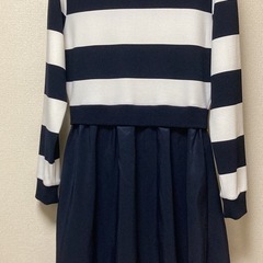 ワンピース　濃紺×白　ボーダー