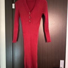 ニットワンピース 長袖 Vネックの画像