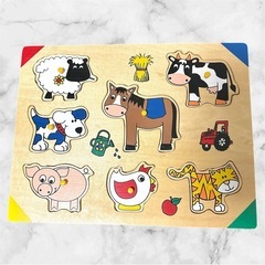 木製ノブつきパズル❤トイザらス　3点セット　動物　乗り物　パズルの画像