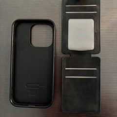 iPhone14pro用 合成皮革 手帳型ケース　黒の画像