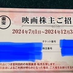 TOHOシネマズ　東宝株主招待券2枚①