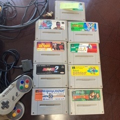 スーパーファミコン（箱無し） 、電源アダプタ、コントローラー  ソフト8本➕オマケ1 セットの画像
