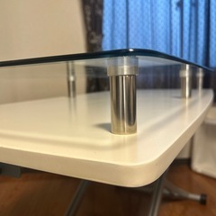【美品】ローテーブルにもなる無段階昇降リフティング ガラステーブル ダイニングテーブルの画像