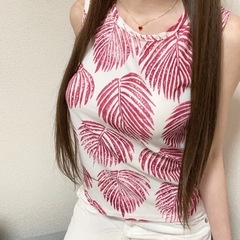 ノースリーブ  インナー　デザイン カットソー  柄物 葉っぱ ...