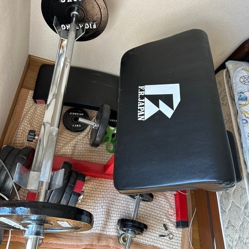 アームカールベンチ&バー&ウェイト