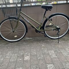 リサイクルショップどりーむ荒田店 No1492 自転車　シティサイクル　２７インチ　状態良好♪　フラットハンドル　LEDライト　鍵付き　マットカーキカラー