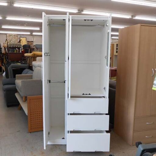 ワードローブ ① 幅88.7cm ホワイト タンス 衣類収納 大容量 白 エナメル 鏡面 札幌 西野店