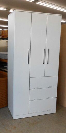 ワードローブ ① 幅88.7cm ホワイト タンス 衣類収納 大容量 白 エナメル 鏡面 札幌 西野店