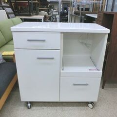 ホワイト木製レンジボード 引き出し付き ミドルレンジボード 白 幅80 キッチンカウンター キャスター付き