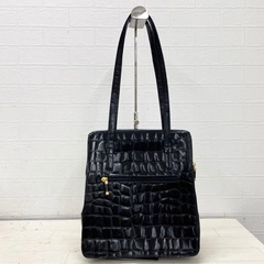 GRES トートバッグ ショルダーバッグ クロコ型押し レディース ブラックの画像