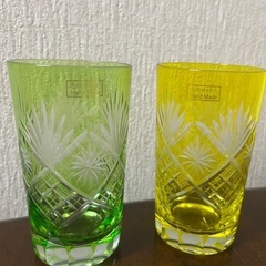 切子グラス　黄色と黄緑色ペア