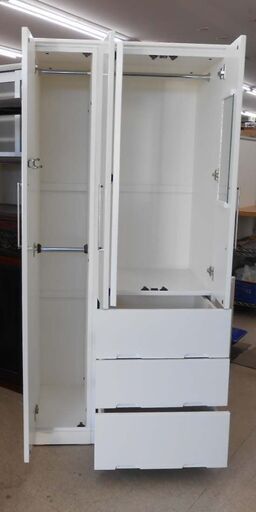 ワードローブ ② 幅88.7cm ホワイト 鏡面 88.7×54.3×190.1cm 白 タンス 衣類収納 大容量 エナメル 札幌 西野店