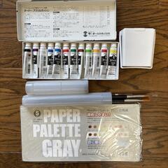 使用途中の
絵具とパレット+筆+水差し